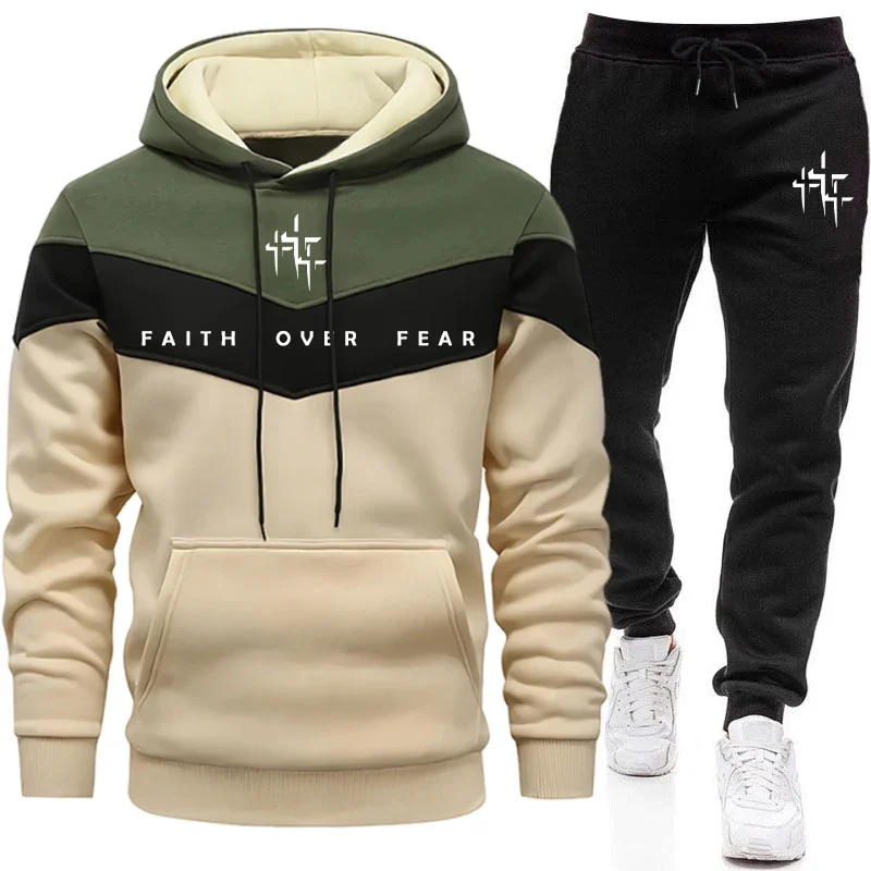 Joggers Pants - Faith Over Fear Herren-Trainingsanzug mit Kapuzenpullover