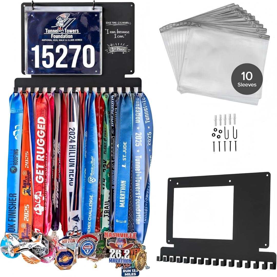 Race Bib - Medaillenhalter zur Wandmontage, Premium-Qualität mit Einzelhaken,